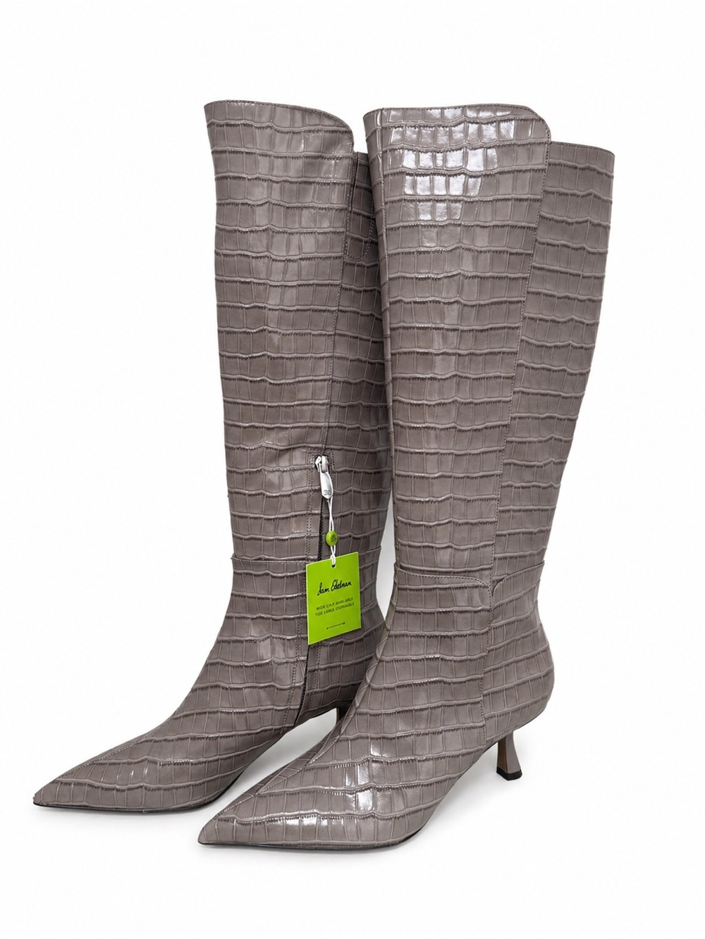 Sam Edelman Taylin Croc Embossed Knee High Boots Gray Leather 8.5 NIB $275